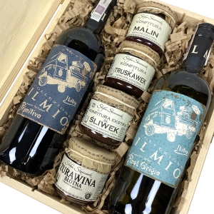 Collezione Primitivo i Pinot Grigio w drewnianej skrzynce